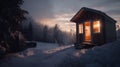 tiny house in winter mountain. generative ai. Royalty Free Stock Photo