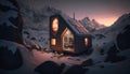 tiny house in winter mountain. generative ai. Royalty Free Stock Photo