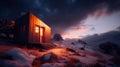 tiny house in winter mountain. generative ai. Royalty Free Stock Photo