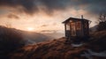 tiny house in winter mountain. generative ai. Royalty Free Stock Photo