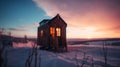 tiny house in winter mountain. generative ai. Royalty Free Stock Photo