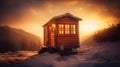 tiny house in winter mountain. generative ai. Royalty Free Stock Photo