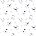 Vector insect life garden tiny violet blue floral . Seamless repeat pattern background