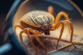 Tiny intruder Tick under magnifying glass, close up examination concept Royalty Free Stock Photo