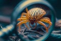 Tiny intruder Tick under magnifying glass, close up examination concept Royalty Free Stock Photo