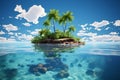 Tiny isle, palm trees afloat in the serene ocean expanse Royalty Free Stock Photo