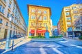 The tiny Kamermayer Karoly Square with small garden and same named statue, on March 2 in Budapest