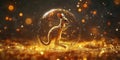 Tiny Kangaroo Inside a Floating Glass Bubble in a Dreamy Sky Wallpaper Background for Whimsical, Fantasy, and Lighthearted Design Royalty Free Stock Photo