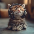 A Tiny Kitten Lost in the Music Royalty Free Stock Photo