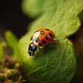 Tiny ladybug crawls along the leafs border, a minuscule explorer Royalty Free Stock Photo