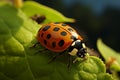 Tiny ladybug crawls along the leafs border, a minuscule explorer Royalty Free Stock Photo