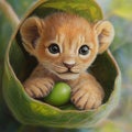 Cute little lion cub resting, animal, drawing