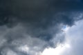 Tiny little blue hole between dark cumulonimbus clouds bringing rain Royalty Free Stock Photo