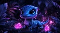 A tiny, luminous lizard in a mystical, dark forest Royalty Free Stock Photo
