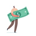 Tiny Male Character Carry Huge Dollar Banknote. Online Payment, Electronic Virtual Transaction Concept. Transfer Money Royalty Free Stock Photo