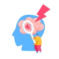 Tiny Male Character Holding Magnifying Glass Looking on Huge Human Head with Apoplexy Attack or Brain Stroke Royalty Free Stock Photo