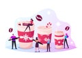 Tiny Male and Female Characters Drinking Coffee and Decorating Huge Cup with Snowflakes Ornament for Christmas Holiday