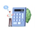 Tiny Man Counting Budget on Huge Calculator. Promissory Note, Loan Agreement, Debt Return Promise, Saving Money Royalty Free Stock Photo