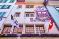 Tiny medieval house with colorful fresco on its facade, Lucerne, Switzerland