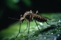 Intruder of nature: closeup photo of Aedes albopictus mosquito feeding on a leaf