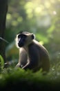 Tiny monkey exploring lush rainforest foliage