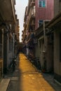 Tiny narrow streets of the walled village of Kat Hing Wai near H Royalty Free Stock Photo