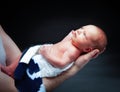 Newborn baby boy on the father`s hand. Royalty Free Stock Photo