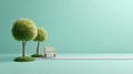 Mint backdrop with tiny park diorama and empty space above Royalty Free Stock Photo
