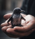 tiny penguin baby being held in his mother\'s hand generative AI