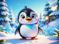 Tiny penguin waddling on icy surface. Royalty Free Stock Photo