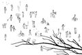 Tiny people, branch with birds