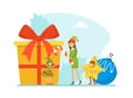 Tiny People Celebrating Holiday Wearing Masquerade Costumes, Merry Christmas and Happy New Year Cartoon Vector Royalty Free Stock Photo