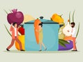 Tiny people cooking huge food vector illustration. Healthy food cooks by little characters concept. People chefs cooking Royalty Free Stock Photo