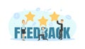 Tiny People Evaluating Product or Service, Clients with Stars Standing Near to Big Feedback Word Vector Illustration Royalty Free Stock Photo