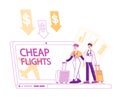 Tiny People with Luggage Book Cheap Flight, Saving Vacation Budget Concept