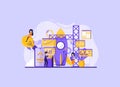 Tiny people of planning, growing business, Businessmen working to grow up, big ideas, Build your idea or concept for web Royalty Free Stock Photo
