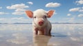 Tiny Pig In Clean Water: A Realistic Rendering By David Nordahl