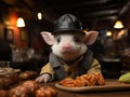 Tiny piglet wears firefighter hat in photo