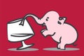 Tiny pink elephant drinks from wineglass