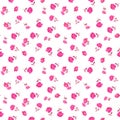 Tiny pink rose flowers isolated on white background. Seamless ditsy floral pattern in vector. Country style