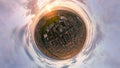 A tiny planet aerial view of a sunset over Blackpool in Lancashire Royalty Free Stock Photo