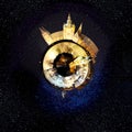 Tiny planet Prague in the star night Royalty Free Stock Photo