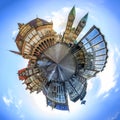 Tiny planet with Skyline of Bremen main market square, Germany