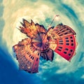 Tiny planet of Wroclaw Market Square with Town Hall during sunset Poland, Europe