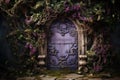 Tiny Purple fairy door flowers. Generate Ai Royalty Free Stock Photo