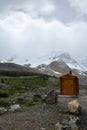 Tiny Red Cabin in the middle of the mountains Columbia Icefield Royalty Free Stock Photo