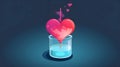 Tiny red heart in a glass of water dark background. Heart as a symbol of affection and Royalty Free Stock Photo