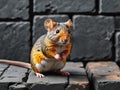 Tiny Rodent Perched on Textured Charcoal Bricks A CloseUp View of Wildlife in a Rustic Setting Royalty Free Stock Photo