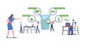 Tiny Scientist Characters in Laboratory Learning Protozoa Unicellular Amoeba Proteus, Chlamydomonas, Paramecium Caudatum