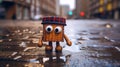Tiny Scottish Robot Figurine Swimming In Puddle Of Irn Bru Royalty Free Stock Photo